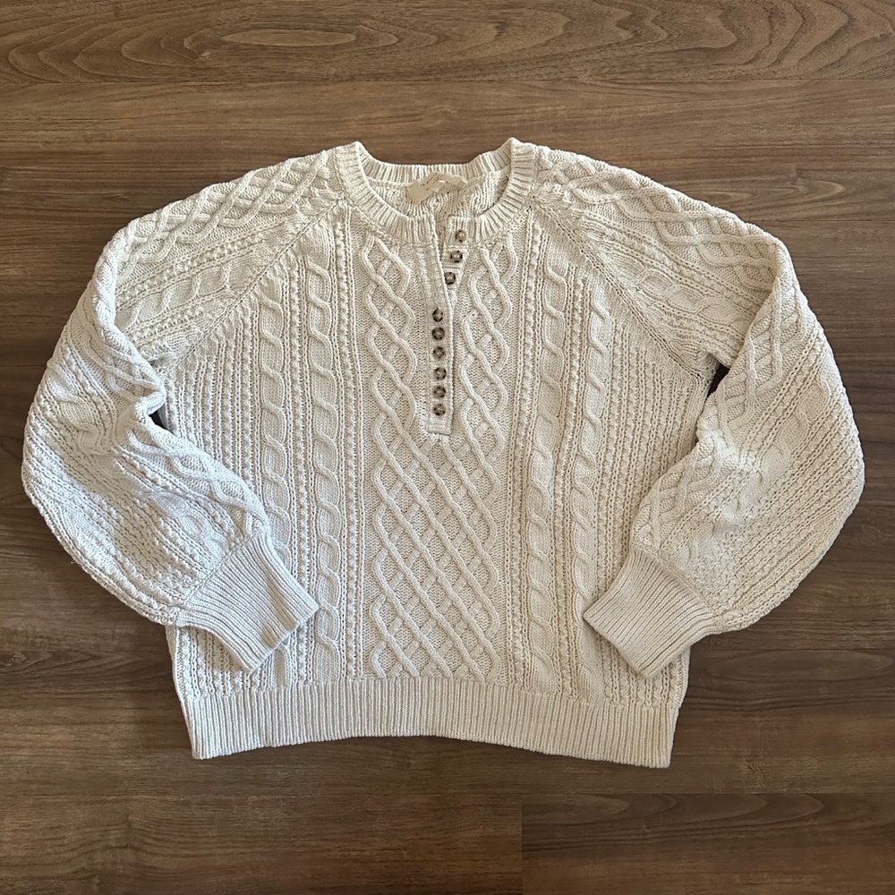 Sezane Bree Cable Knit Jumper Sweater in Cream, Size Small